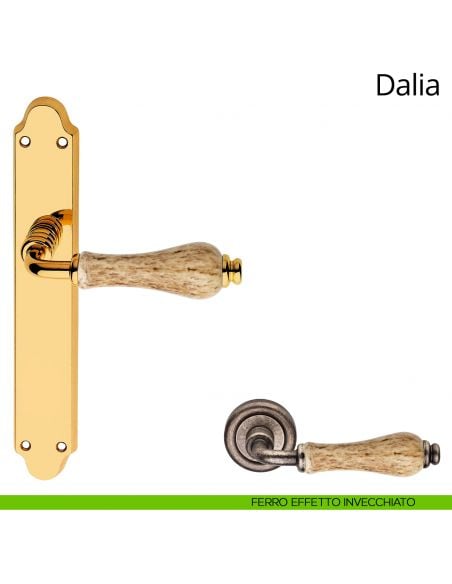 Maniglia porcellana maculata con placca per porta Dalia Linea Calì cieca ferro effetto invecchiato