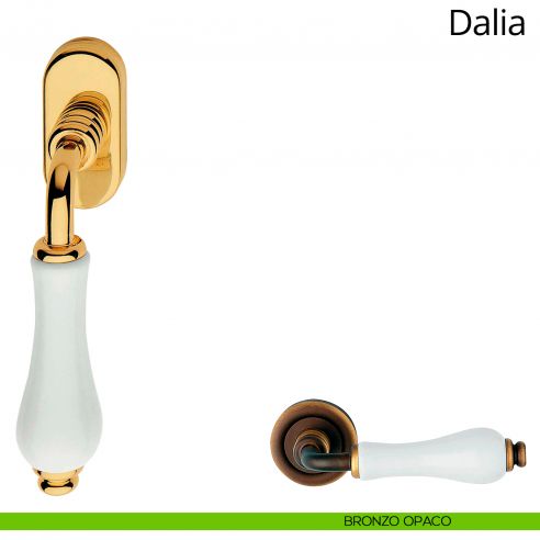 Maniglia con porcellana bianca per finestra martellina DK Dalia Linea Calì bronzo opaco