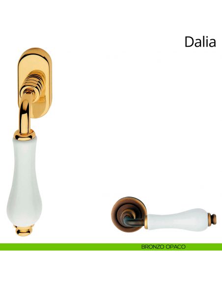 Maniglia con porcellana bianca per finestra martellina DK Dalia Linea Calì bronzo opaco
