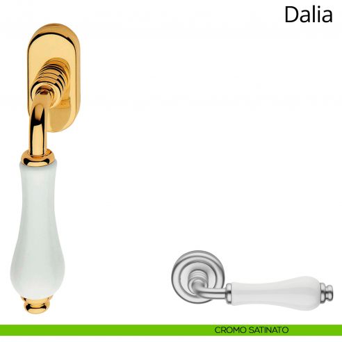 Maniglia con porcellana bianca per finestra martellina DK Dalia Linea Calì cromo satinato