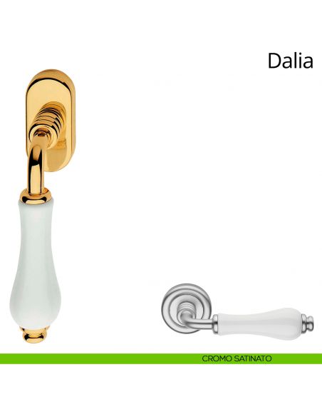 Maniglia con porcellana bianca per finestra martellina DK Dalia Linea Calì cromo satinato