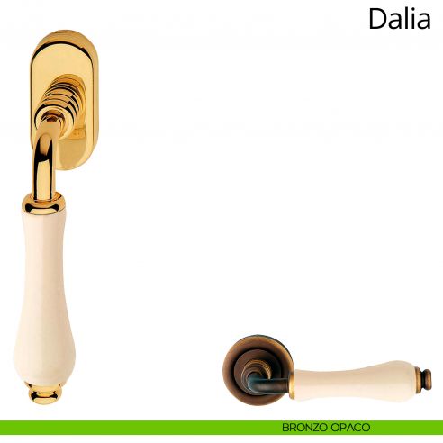 Maniglia con porcellana avorio per finestra martellina DK Dalia Linea Calì bronzo opaco