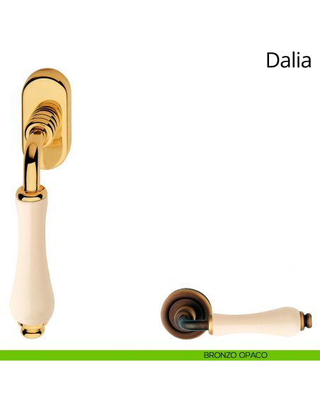 Maniglia con porcellana avorio per finestra martellina DK Dalia Linea Calì bronzo opaco