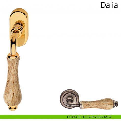 Maniglia con porcellana maculata per finestra martellina DK Dalia Linea Calì ferro effetto invecchiato