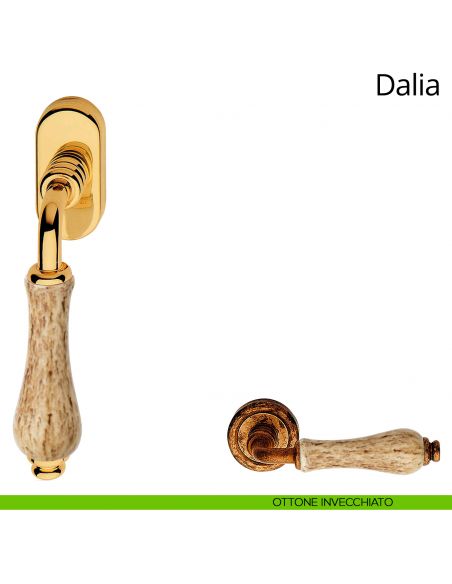 Maniglia con porcellana maculata per finestra martellina DK Dalia Linea Calì ottone invecchiato