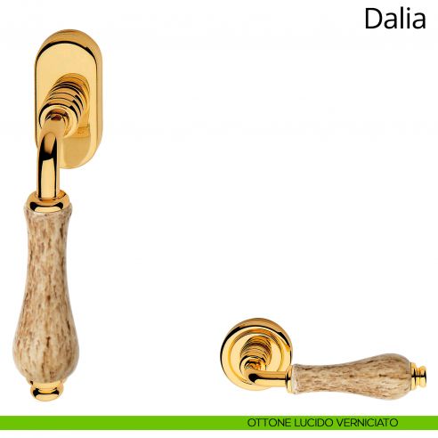 Maniglia con porcellana maculata per finestra martellina DK Dalia Linea Calì ottone lucido verniciato