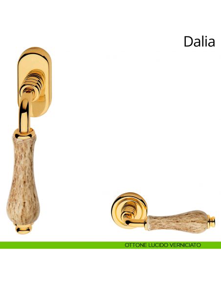 Maniglia con porcellana maculata per finestra martellina DK Dalia Linea Calì ottone lucido verniciato