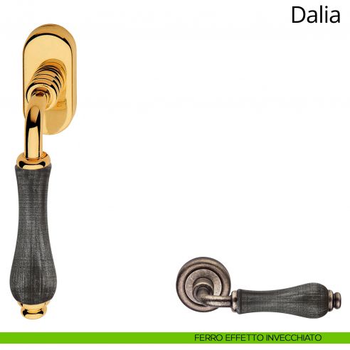 Maniglia con porcellana denim per finestra martellina DK Dalia Linea Calì ferro effetto invecchiato