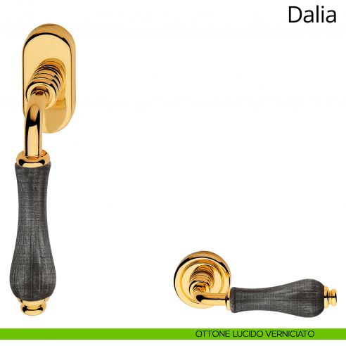 Maniglia con porcellana denim per finestra martellina DK Dalia Linea Calì ottone lucido verniciato