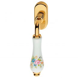 Maniglia con porcellana bianca decorata per finestra martellina DK Dalia Linea Calì
