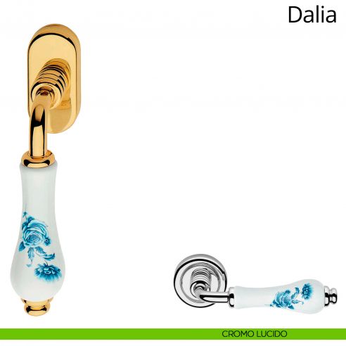 Maniglia con porcellana bianca fiori blu per finestra martellina DK Dalia Linea Calì cromo lucido