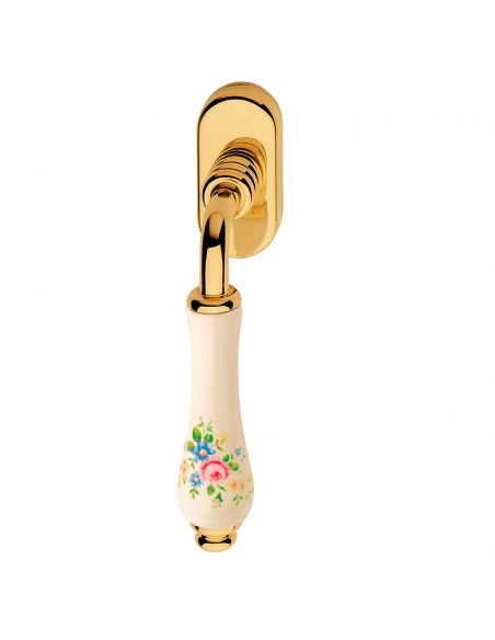 Maniglia con porcellana avorio fiorata per finestra martellina DK Dalia Linea Calì