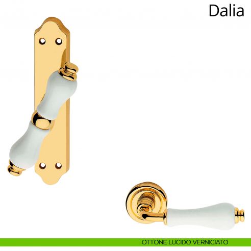 Maniglia porcellana bianca per finestra cremonese Dalia Linea Calì ottone lucido