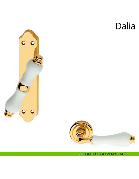 Maniglia porcellana bianca per finestra cremonese Dalia Linea Calì ottone lucido