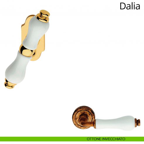 Maniglia porcellana bianca per finestra martellina Dalia Linea Calì ottone invecchiato
