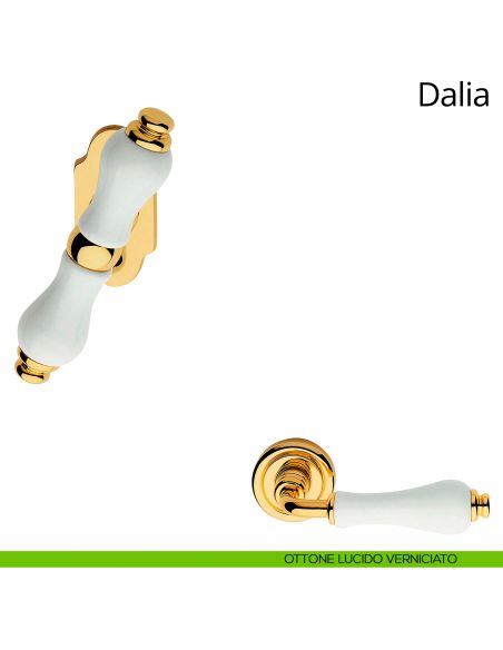 Maniglia porcellana bianca per finestra martellina Dalia Linea Calì ottone lucido verniciato
