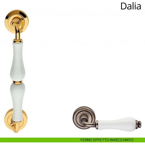 Maniglione porcellana bianca per porta Dalia Linea Calì ferro effetto invecchiato