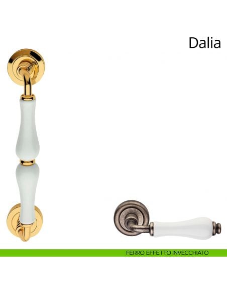 Maniglione porcellana bianca per porta Dalia Linea Calì ferro effetto invecchiato