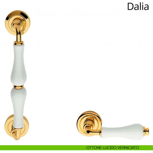 Maniglione porcellana bianca per porta Dalia Linea Calì ottone lucido verniciato