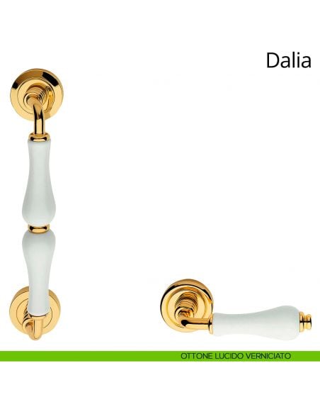 Maniglione porcellana bianca per porta Dalia Linea Calì ottone lucido verniciato