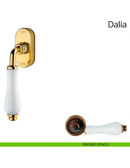 Maniglia porcellana bianca per finestra martellina DK antintrusione Dalia Linea Calì bronzo opaco