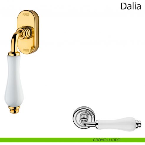 Maniglia porcellana bianca per finestra martellina DK antintrusione Dalia Linea Calì cromo lucido