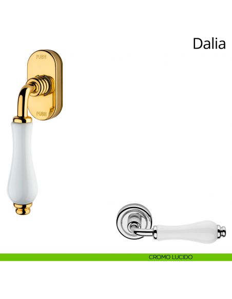 Maniglia porcellana bianca per finestra martellina DK antintrusione Dalia Linea Calì cromo lucido