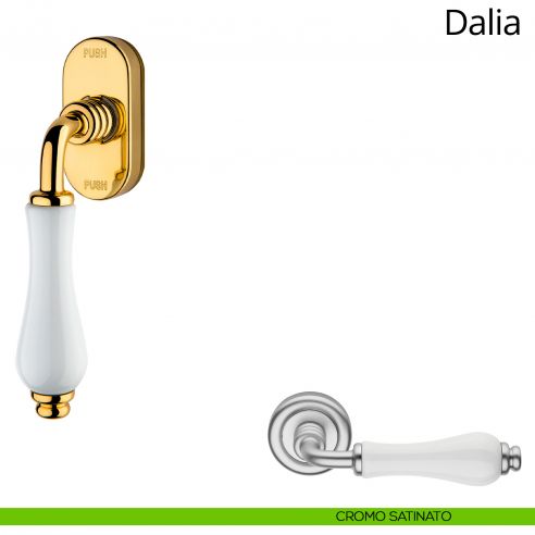 Maniglia porcellana bianca per finestra martellina DK antintrusione Dalia Linea Calì cromo satinato