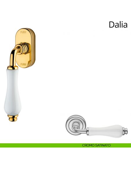 Maniglia porcellana bianca per finestra martellina DK antintrusione Dalia Linea Calì cromo satinato