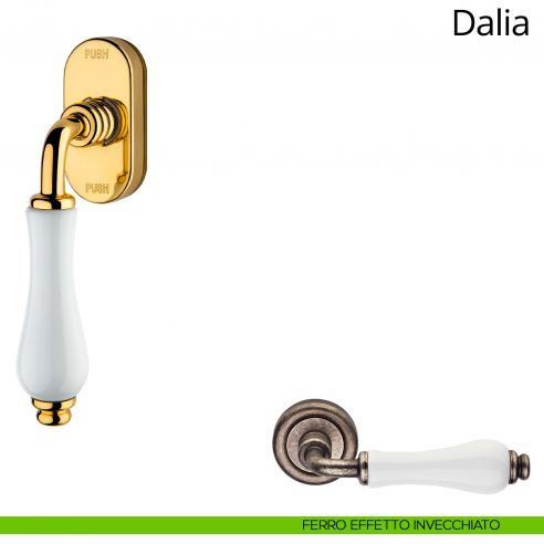 Maniglia porcellana bianca per finestra martellina DK antintrusione Dalia Linea Calì ferro effetto invecchiato