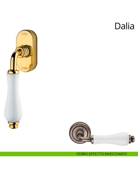 Maniglia porcellana bianca per finestra martellina DK antintrusione Dalia Linea Calì ferro effetto invecchiato