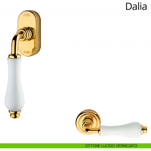 Maniglia porcellana bianca per finestra martellina DK antintrusione Dalia Linea Calì ottone lucido verniciato