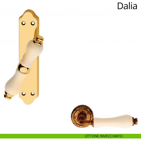 Maniglia porcellana avorio per finestra cremonese Dalia Linea Calì ottone invecchiato