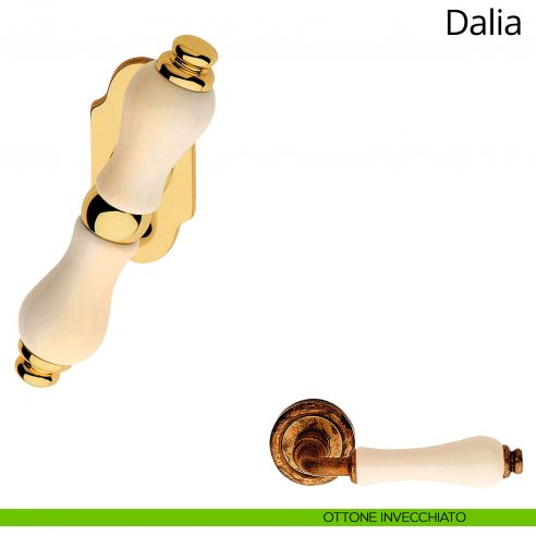 Maniglia porcellana avorio per finestra martellina Dalia Linea Calì ottone invecchiato
