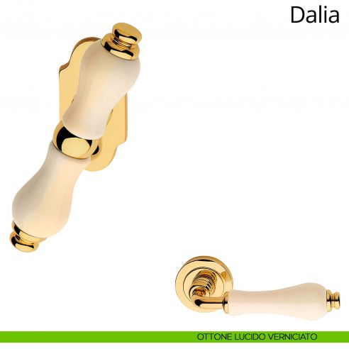 Maniglia porcellana avorio per finestra martellina Dalia Linea Calì ottone lucido verniciato