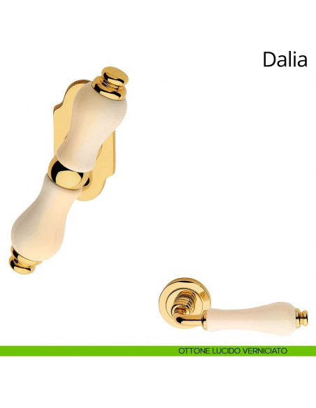 Pomolo In Porcellana Stile Country Con Fiore Avorio E Base In Ottone Lucido – Diametro 34 Mm, Melange