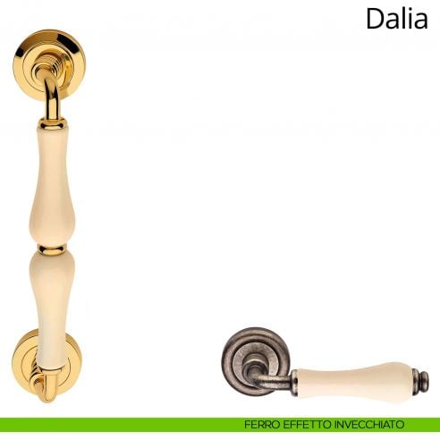 Maniglione porcellana avorio per porta Dalia Linea Calì ferro effetto invecchiato
