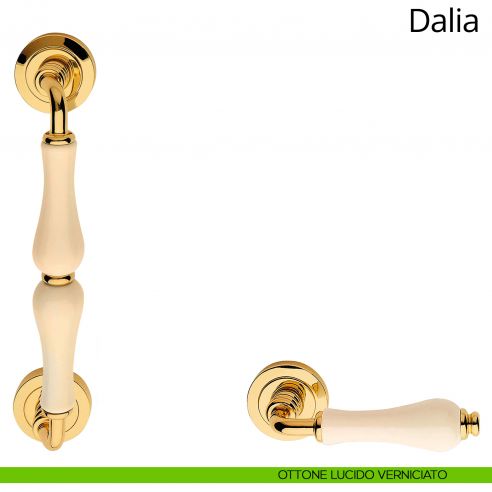 Maniglione porcellana avorio per porta Dalia Linea Calì ottone lucido verniciato