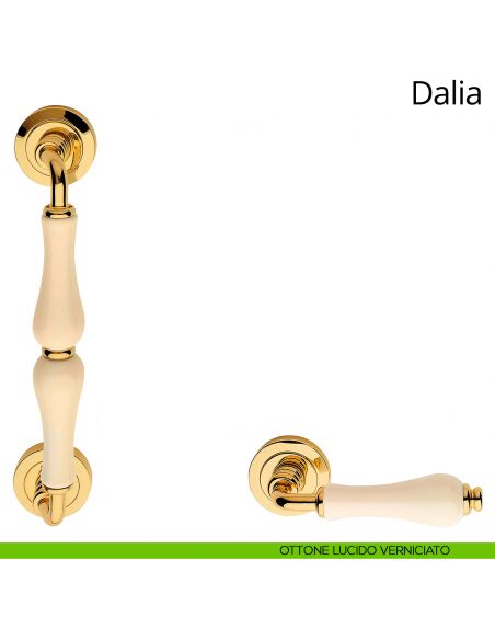Maniglione porcellana avorio per porta Dalia Linea Calì ottone lucido verniciato