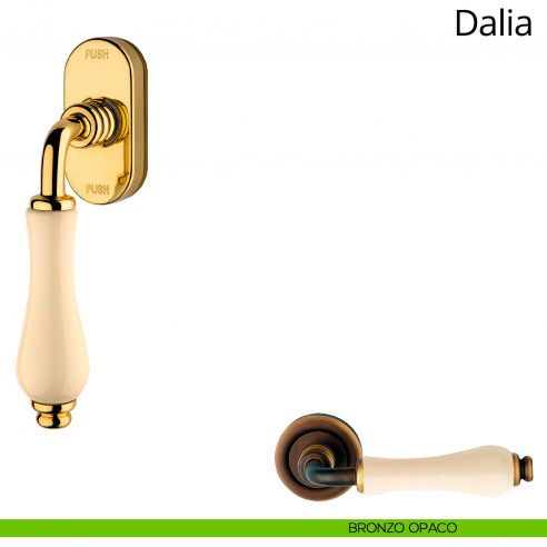 Maniglia porcellana avorio per finestra martellina DK antintrusione Dalia Linea Calì bronzo opaco