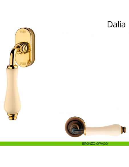 Maniglia porcellana avorio per finestra martellina DK antintrusione Dalia Linea Calì bronzo opaco