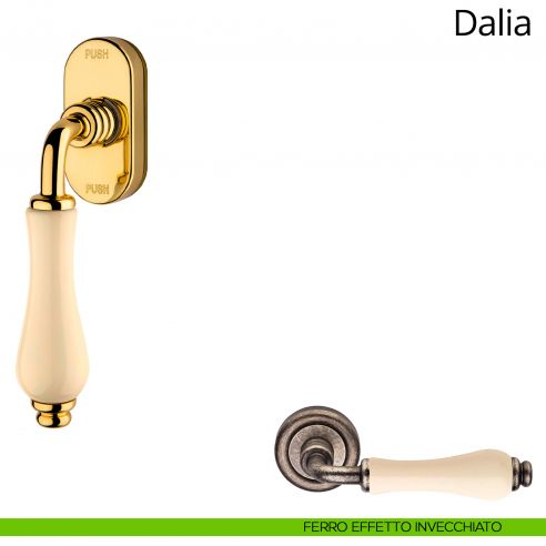 Maniglia porcellana avorio per finestra martellina DK antintrusione Dalia Linea Calì ferro effetto invecchiato