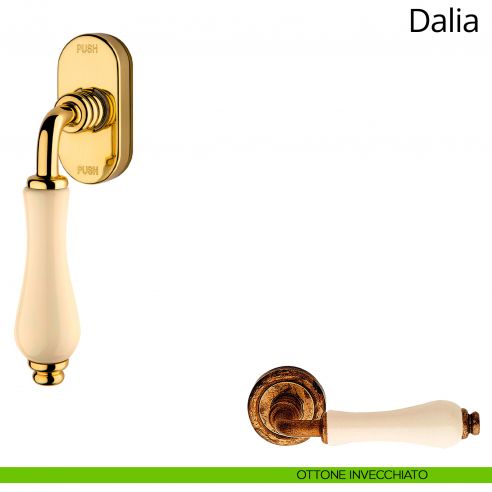 Maniglia porcellana avorio per finestra martellina DK antintrusione Dalia Linea Calì ottone invecchiato