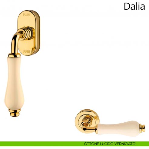 Maniglia porcellana avorio per finestra martellina DK antintrusione Dalia Linea Calì ottone lucido verniciato