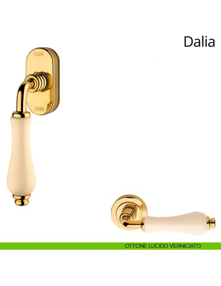Maniglia porcellana avorio per finestra martellina DK antintrusione Dalia Linea Calì ottone lucido verniciato