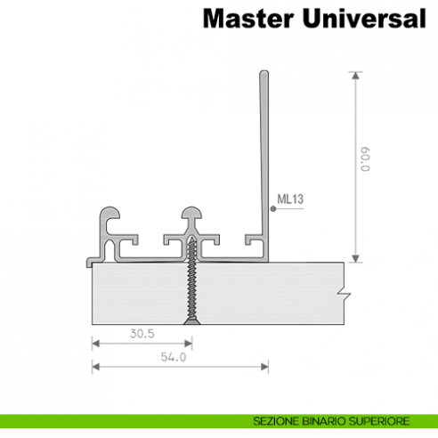 Binario superiore in alluminio per kit Master Universal Caimi 3 mt