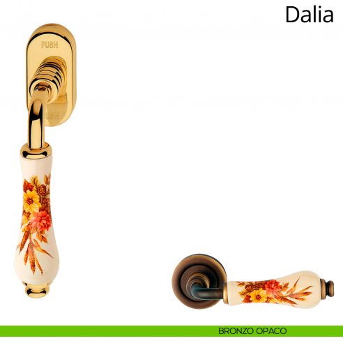 Maniglia porcellana avorio decorata per finestra martellina DK antintrusione Dalia Linea Calì bronzo opaco