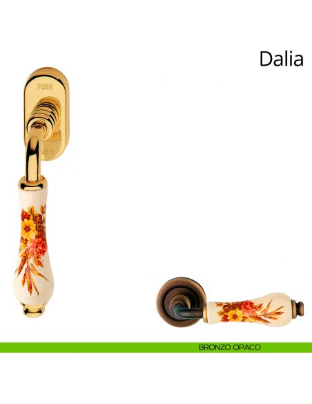 Maniglia porcellana avorio decorata per finestra martellina DK antintrusione Dalia Linea Calì bronzo opaco