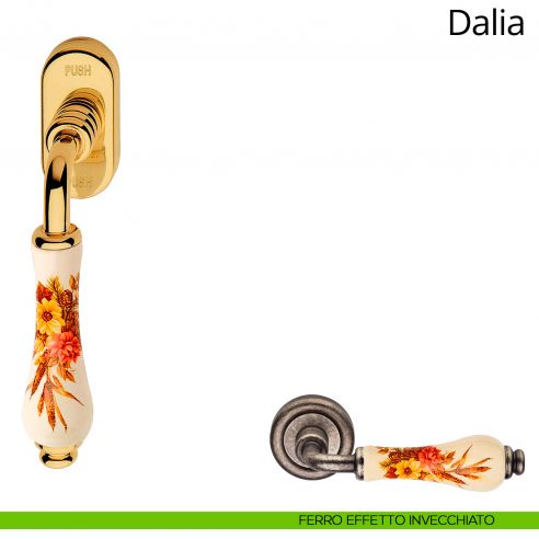 Maniglia porcellana avorio decorata per finestra martellina DK antintrusione Dalia Linea Calì ferro effetto invecchiato