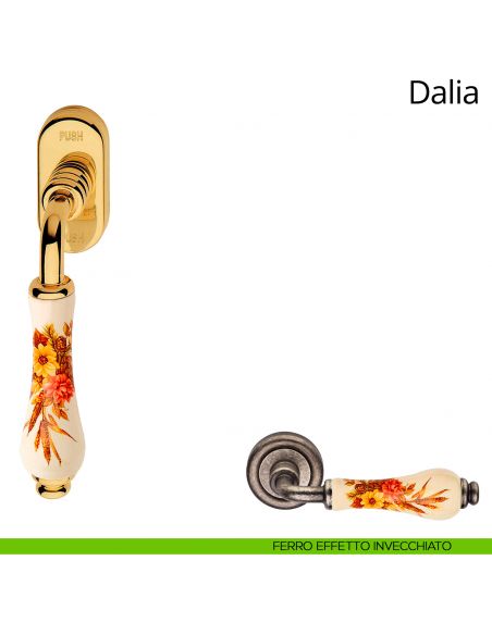 Maniglia porcellana avorio decorata per finestra martellina DK antintrusione Dalia Linea Calì ferro effetto invecchiato